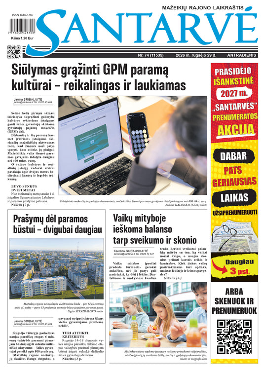 2027 m. SANTARVĖS prenumerata su pristatymu